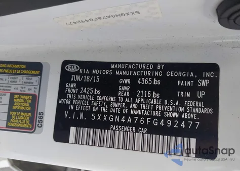 2015 Kia Optima Ex from USA, damaged, VIN 5XXGN4A76FG492477